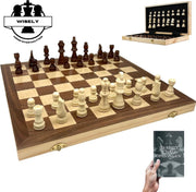 Wisely - Schaakset XL - Schaakspel - Schaken - Schaakbord Met Schaakstukken - Gratis Schaakboekje Met Openingszetten -Hout - Inklapbaar - 38cm bij 38cm