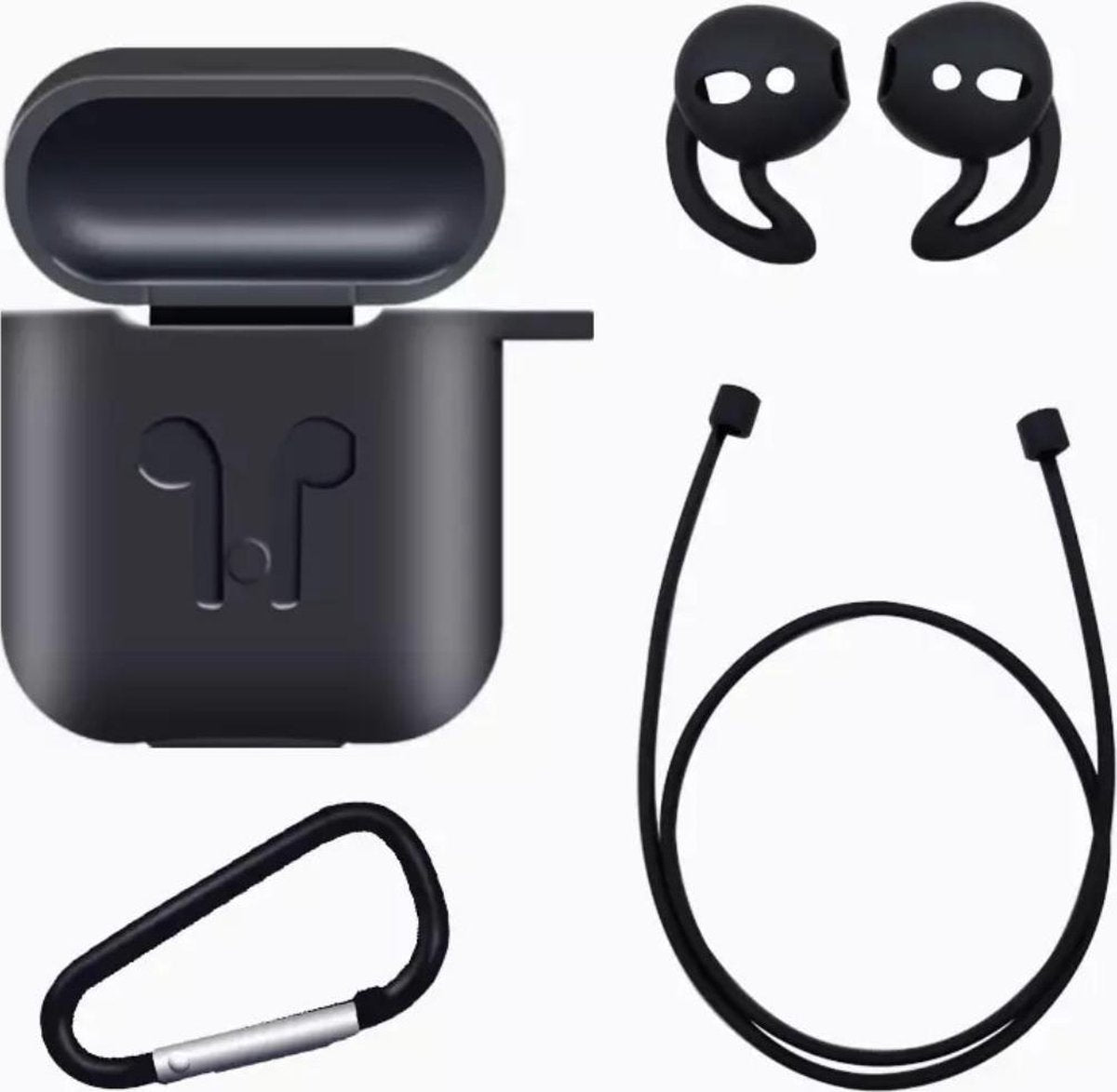 Siliconen Hoes - 4-in-1- Zwart - voor Apple Airpods 1 en 2