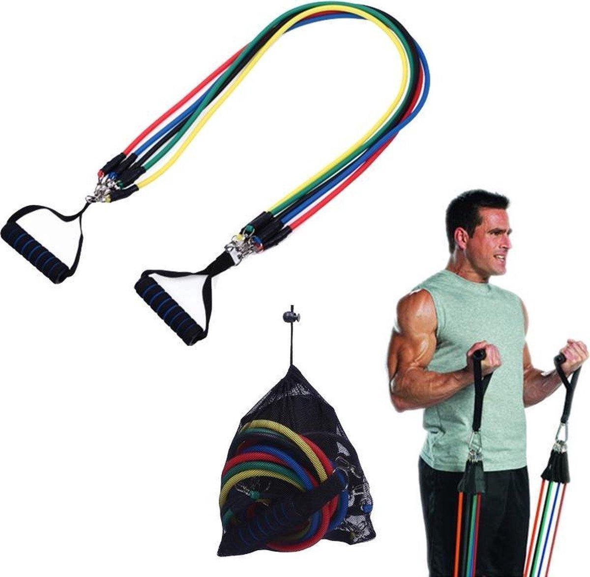 LOUZIR 11-delige Fitness Set XL-  Fitness Elastiek Set- weerstandbanden-  multifunctioneel
