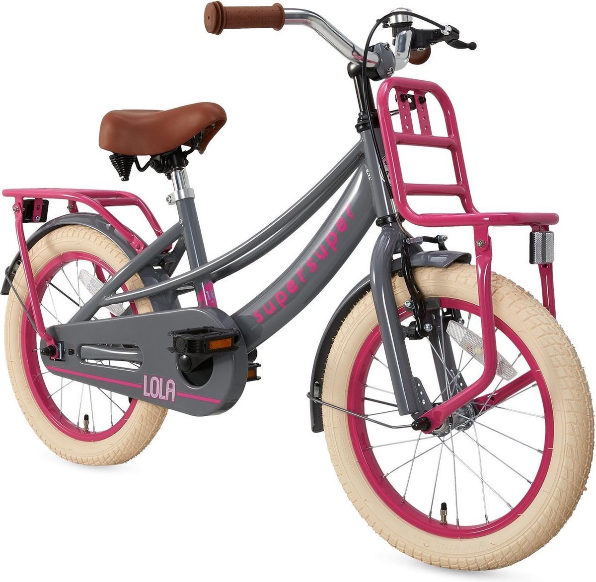 Supersuper Lola Kinderfiets - Meisjes - 16 inch - Grijs-Roze