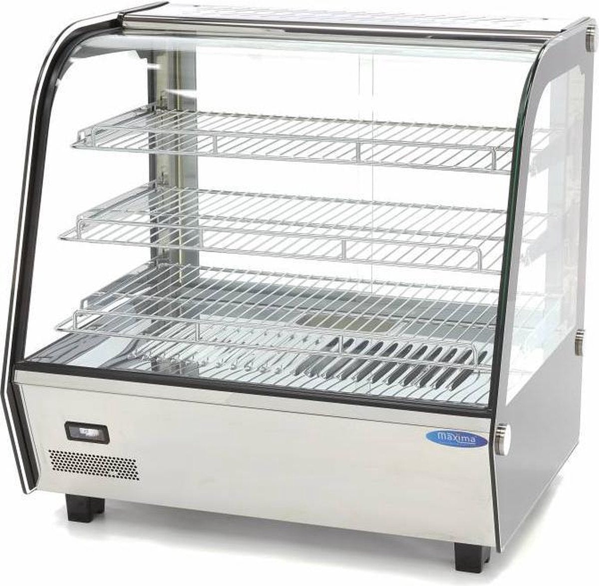 Warmhoudvitrine 120 Liter - 3 Etages - 68 cm - Chroom - Temperatuur 30 tot 90 Graden - met 3 Roosters - Schuifdeuren - Horeca Warmhoudkast - Maxima