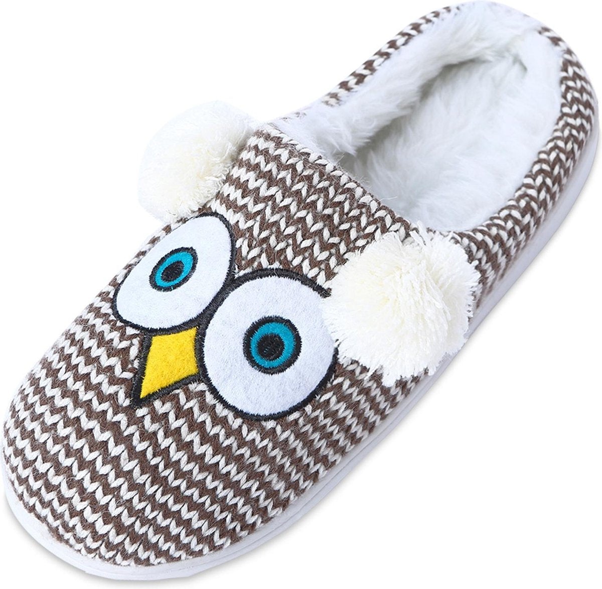 Geweo Home Sloffen - Instap Sloffen - Uil Antislip Pluche Warme Fleece Pantoffels - Unisex - Bruin - Maat 37/38