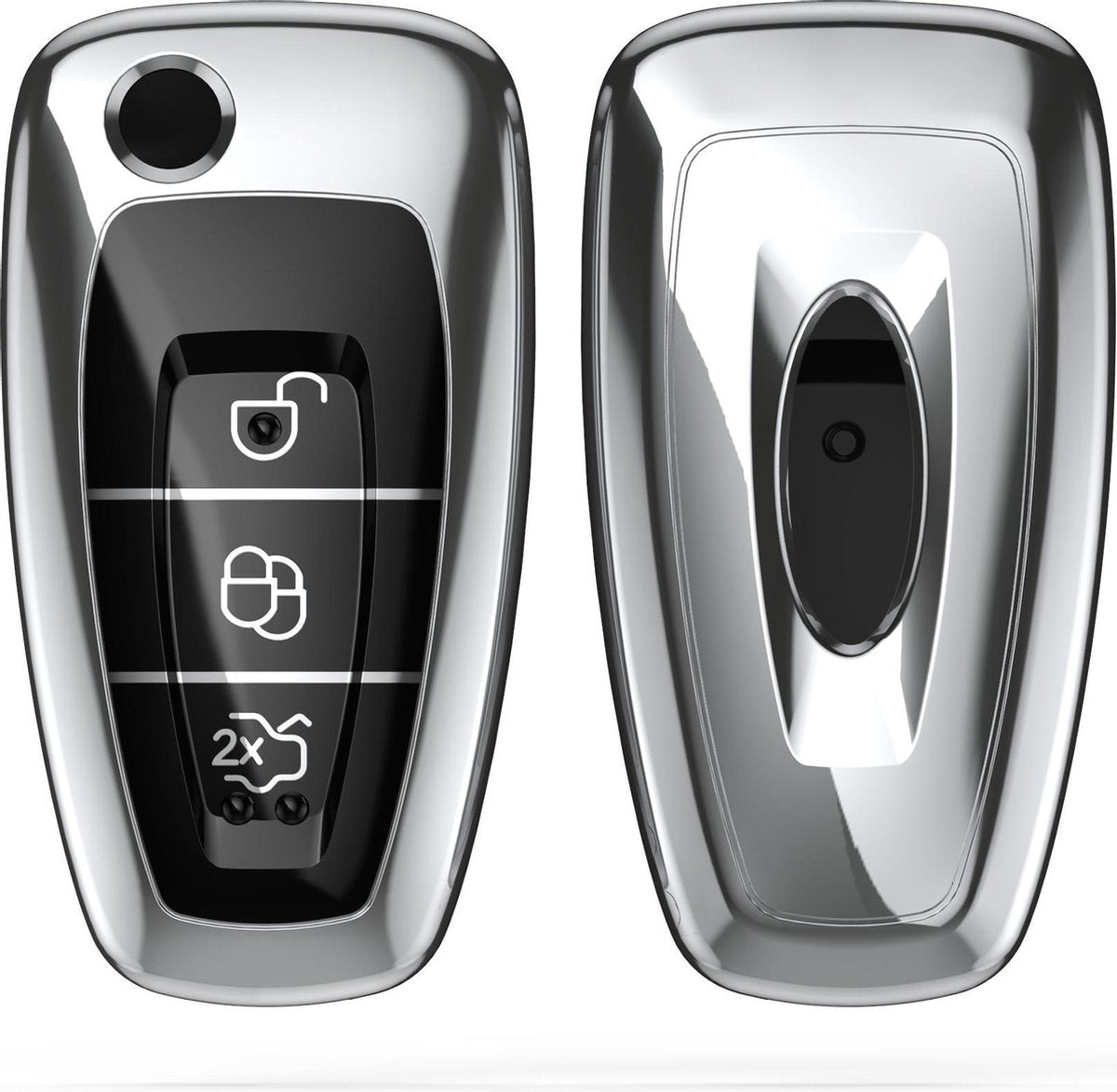 kwmobile autosleutelhoes voor Ford 3-knops inklapbare autosleutel - TPU beschermhoes in hoogglans zilver