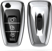 kwmobile autosleutelhoes voor Ford 3-knops inklapbare autosleutel - TPU beschermhoes in hoogglans zilver