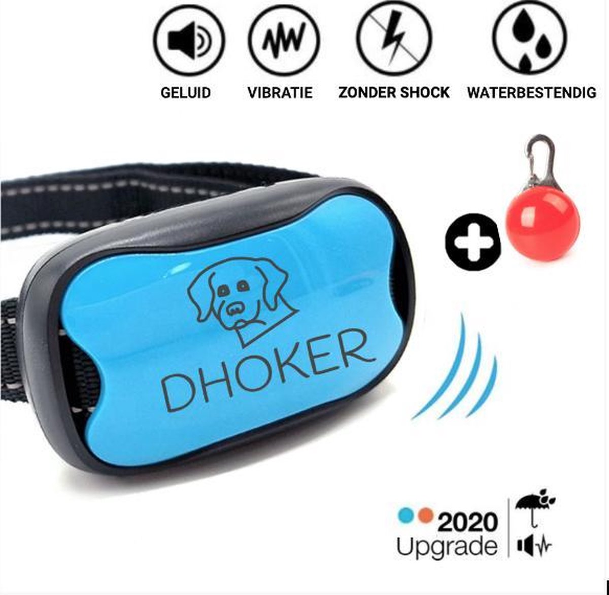 Dhoker Anti-blafband – GRATIS LED LICHT - Hondentraining – Hondenhalsband – Opvoedingshalsbanden – Kleine en grote honden – Diervriendelijk – Waterbestendig – Verstelbare halsband – Zonder Schok – Effectief minder blaffen -  Topcadeau