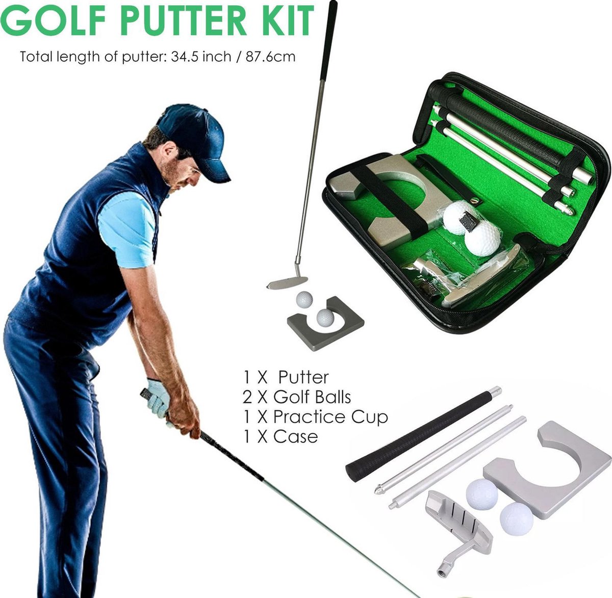 ▶ Golfset indoor/Outdoor ▶ Draagbare opbergcase ▶ Golfballen ▶ Indoor putterset ▶ incl bijbehorende accessoires ▶ TOP Selling