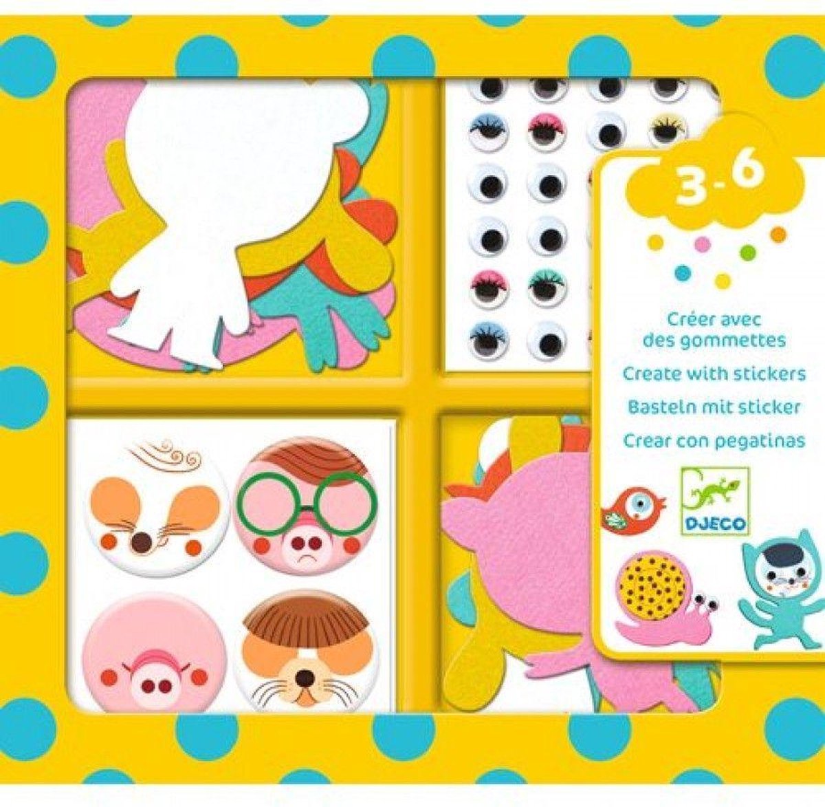 Djeco - Knutselset Creeëren met stickers - Dieren - 3-6j