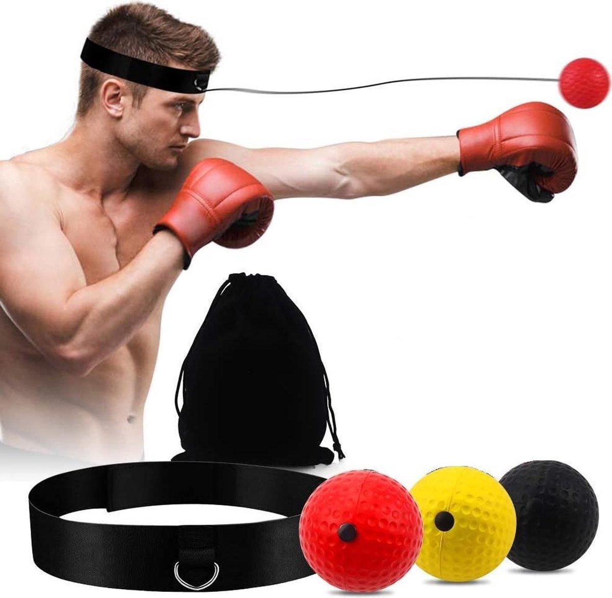 Boksbal | Reflex Bal | Zwart/Geel/Rood | Roegaarden