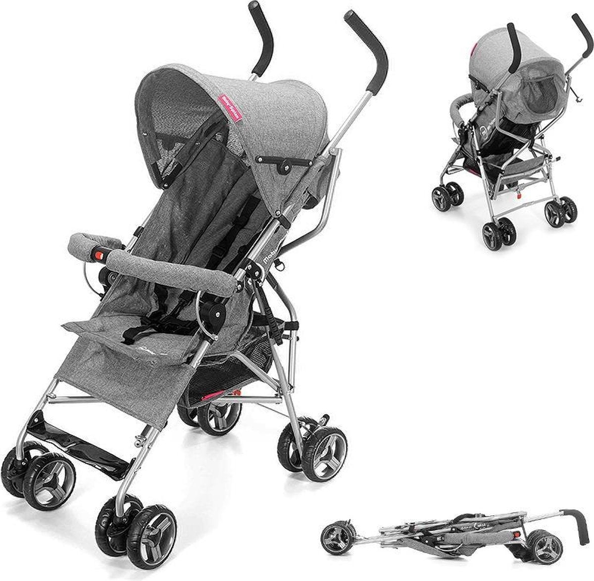 Moby System Buggy Barton Grijs - Kinderwagen - paraplu buggy - Plooibuggy