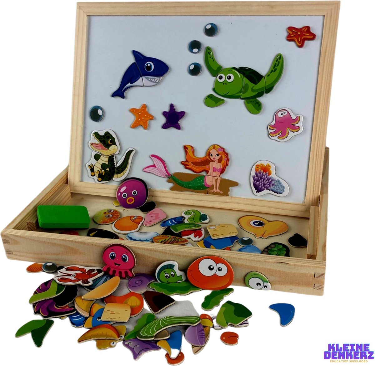 Onder de Zee - Magische Dieren -Zeedieren - Magnetische Houten Puzzel - Zeemeermin - Educatief - Krijtbord- Krijten - Magneten Speelgoed - Duurzaam -White Board - Kleuter - Kinderen - Creatief - Spelend Leren - Actief - tekenen - Schoolbord