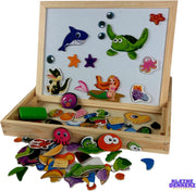 Onder de Zee - Magische Dieren -Zeedieren - Magnetische Houten Puzzel - Zeemeermin - Educatief - Krijtbord- Krijten - Magneten Speelgoed - Duurzaam -White Board - Kleuter - Kinderen - Creatief - Spelend Leren - Actief - tekenen - Schoolbord