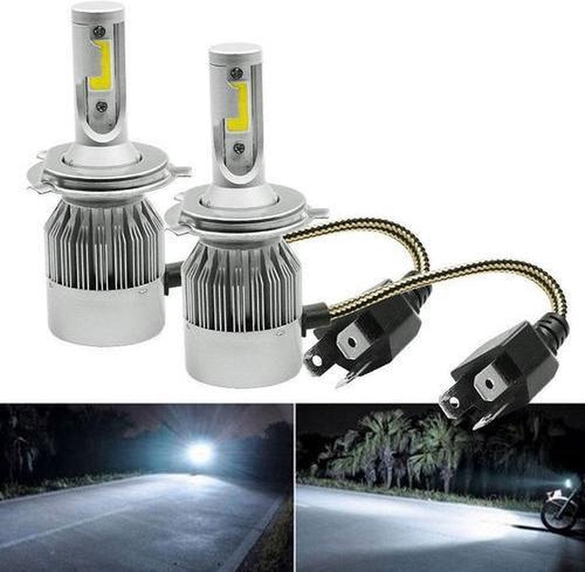 H4 LED lampen (set 2 stuks)  HB2 9003 CANbus Geschikt 4300k Naturel Wit 8000LM IP68 72 Watt 