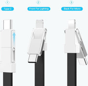 3 in1 Super handige multifunctionele oplaadkabel 8-pins Lightning + micro USB + USB-C - kleur Wit - Cadeau - Gratis geleverd