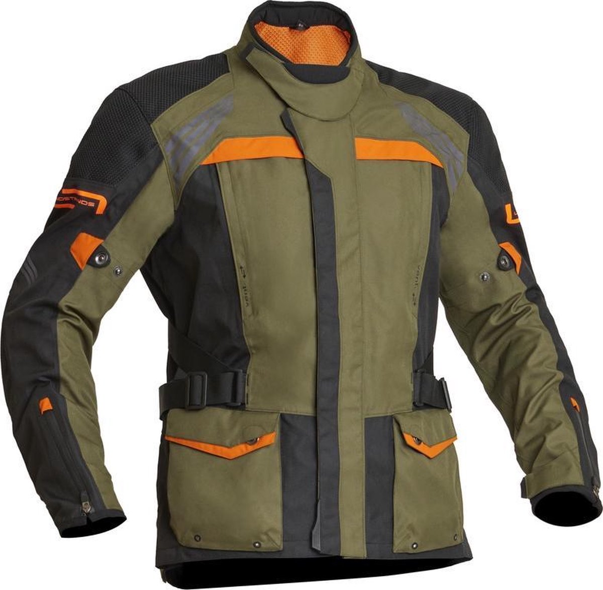 Lindstrands textiel motorjack Transtrand groen/oranje 46