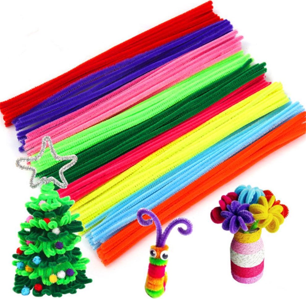 WiseGoods - Chenille Draad Mix - Buigbaar Draad - Ijzerdraad - Knutselen - 100 Stuks - 10 Kleuren - 6mmx30 cm - Multi Kleuren