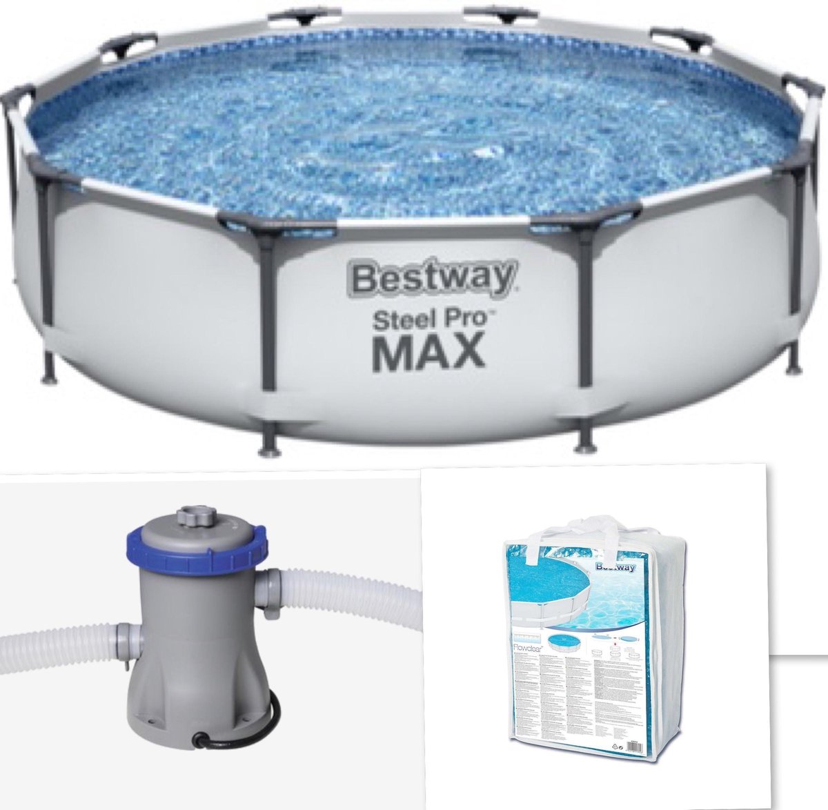 Bestway Steel Pro MAX Zwembad- 305 x 76cm Vanavondinhuis super voordeel set. Inclusief filterpomp