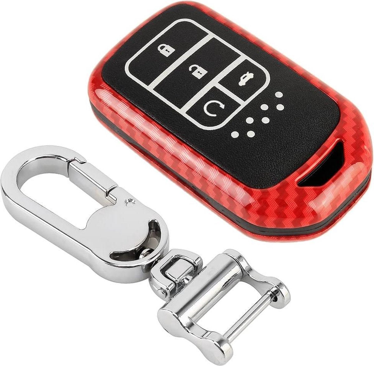 Koolstofvezel textuur autosleutel beschermhoes voor Honda Smart 4-knops Engelse achterklep (rood)