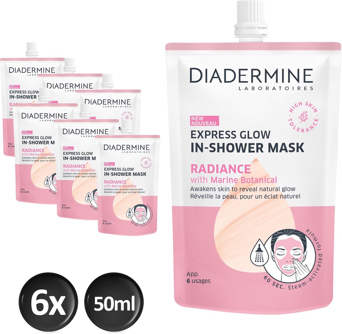 Diadermine In-shower Radiance Mask sachet 6x 50ml - Voordeelverpakking