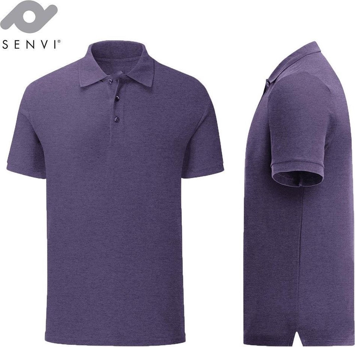 Senvi - Fit Polo - Getailleerd - Maat XXXL (3XL) - Kleur Paars Melee - (Zacht aanvoelend)