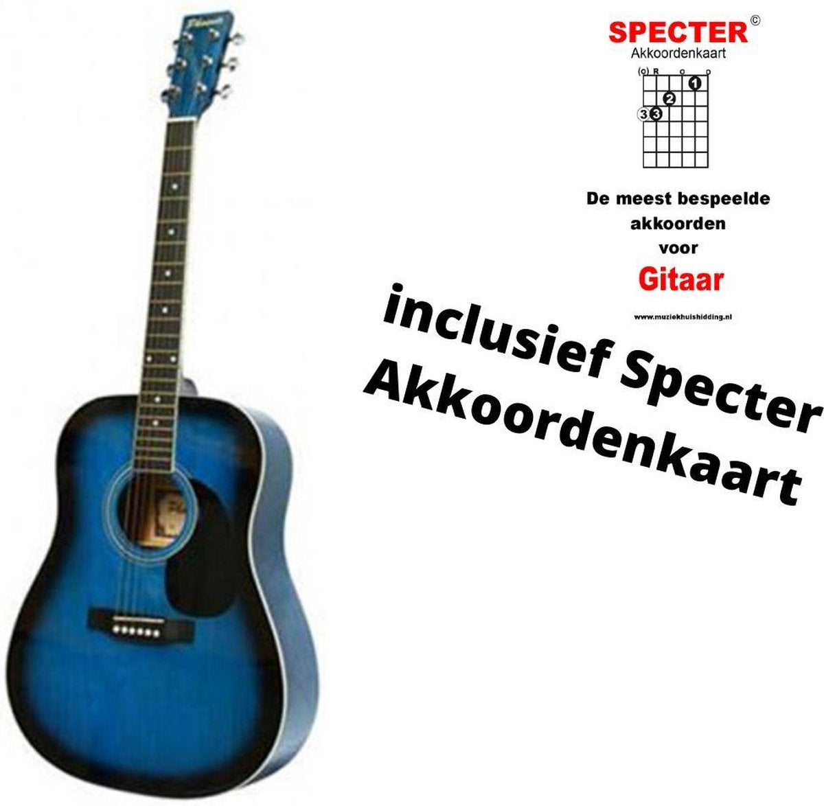 Akoestische Western Gitaar - Blue Sunburst met handige akkoordenkaart