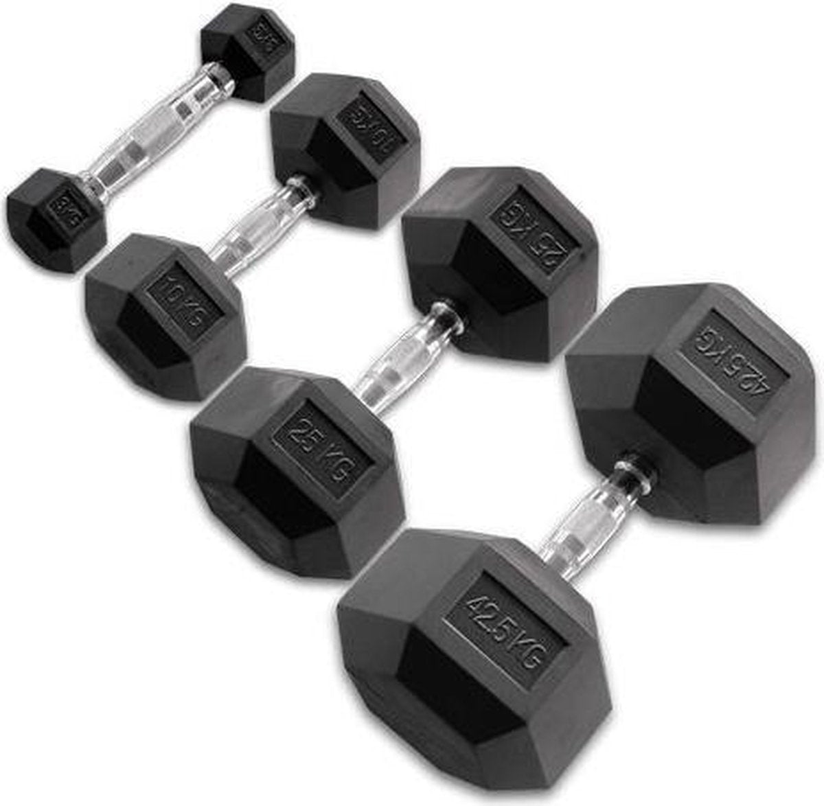 Hexagon Rubber Dumbbell - per Paar - 42.5 KG Paar - Rubber