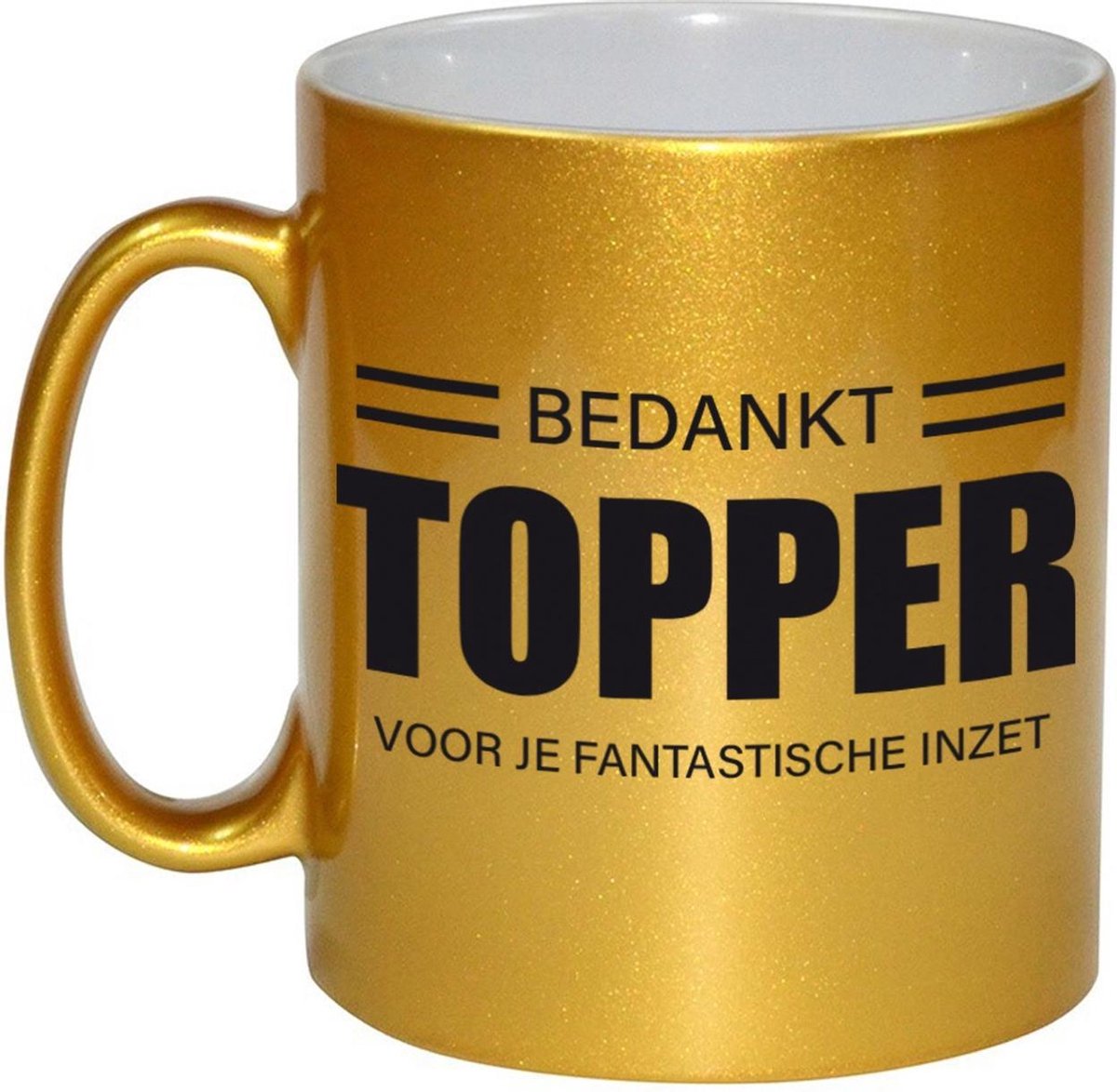 Collega cadeau mok / beker goud bedankt topper voor je fantastische inzet afscheid/pensioen kado
