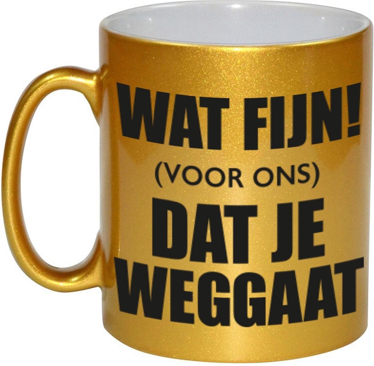 Wat fijn dat je weggaat pensioen mok / beker goud 330 ml