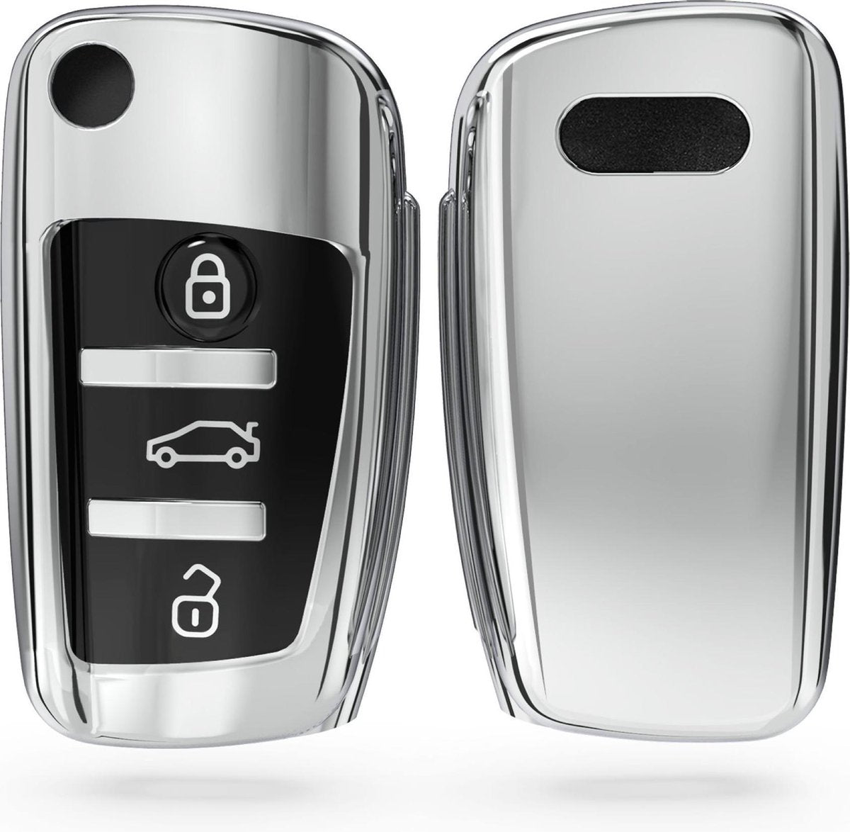 kwmobile autosleutelhoes voor Audi 3-knops autosleutel - TPU beschermhoes in hoogglans zilver