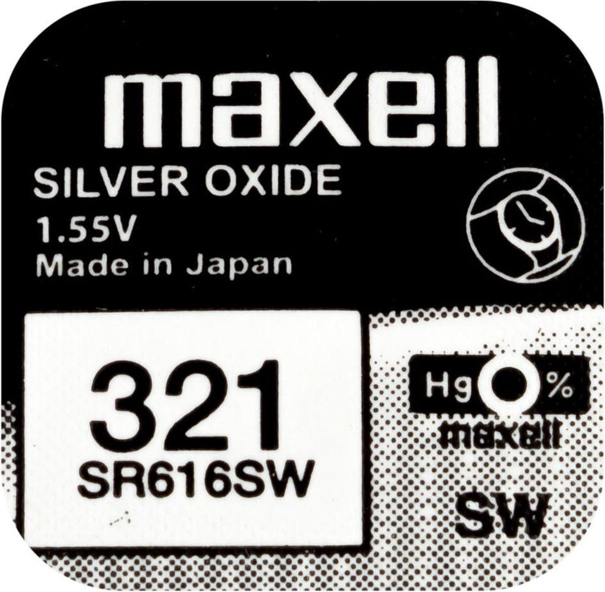 MAXELL 321 / SR616SW zilveroxide knoopcel horlogebatterij 2 (twee) stuks