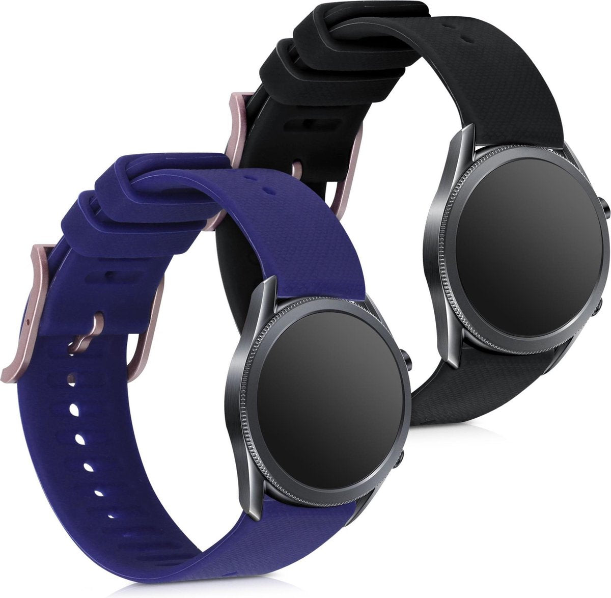 kwmobile 2x horlogeband voor Samsung Galaxy Watch 3 (41mm) - siliconen band voor fitnesstracker - zwart / donkerblauw