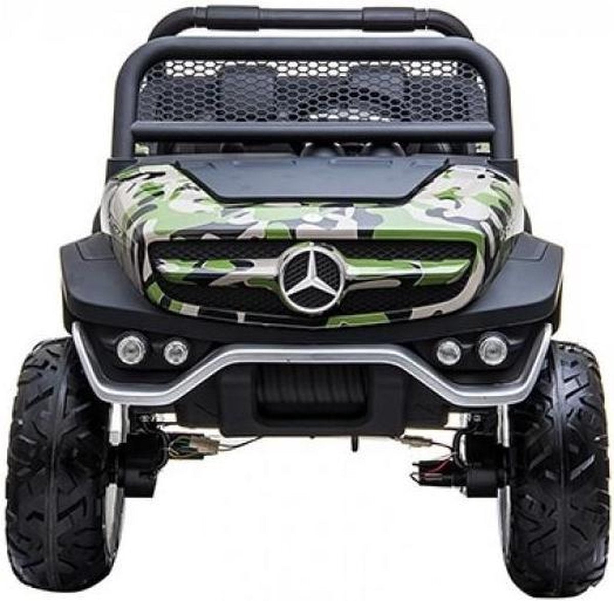 Elektrische Kinderauto Mercedes Benz Unimog Camouflage 2 Persoons 4x4 met Mp4 Scherm en Afstandsbediening FULL OPTIONS