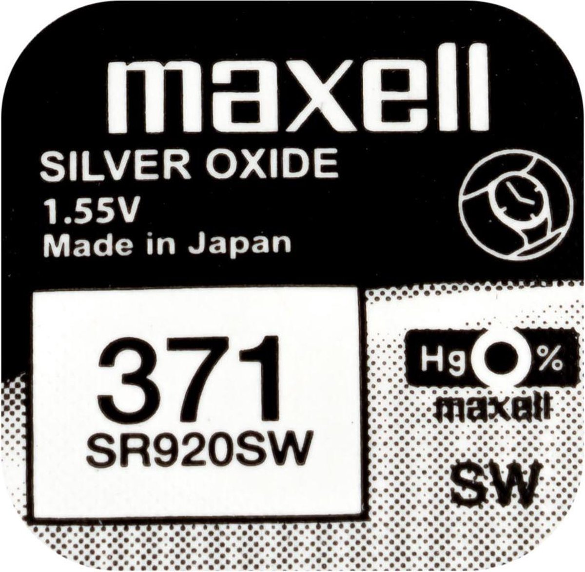 Maxell 371 / SR920SW zilveroxide knoopcel horlogebatterij 2 (twee) stuks