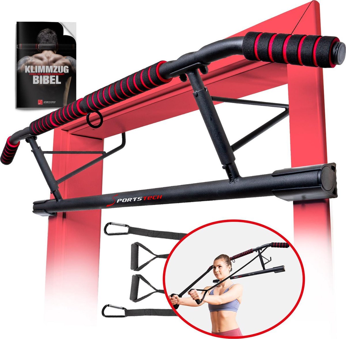 Sportstech optrekstang deurkozijn - perfect krachtstation voor home gym - zonder schroeven - inklapbaar - pull-up bar KS550