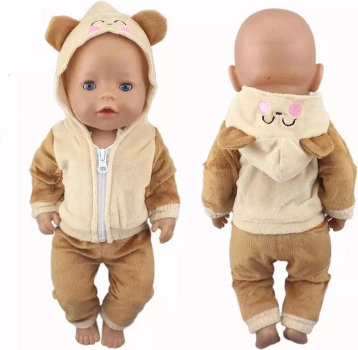 Poppenkleertjes - Geschikt voor Baby Born - Beer outfit - Vest met capuchon - Broek - Kleding voor babypop