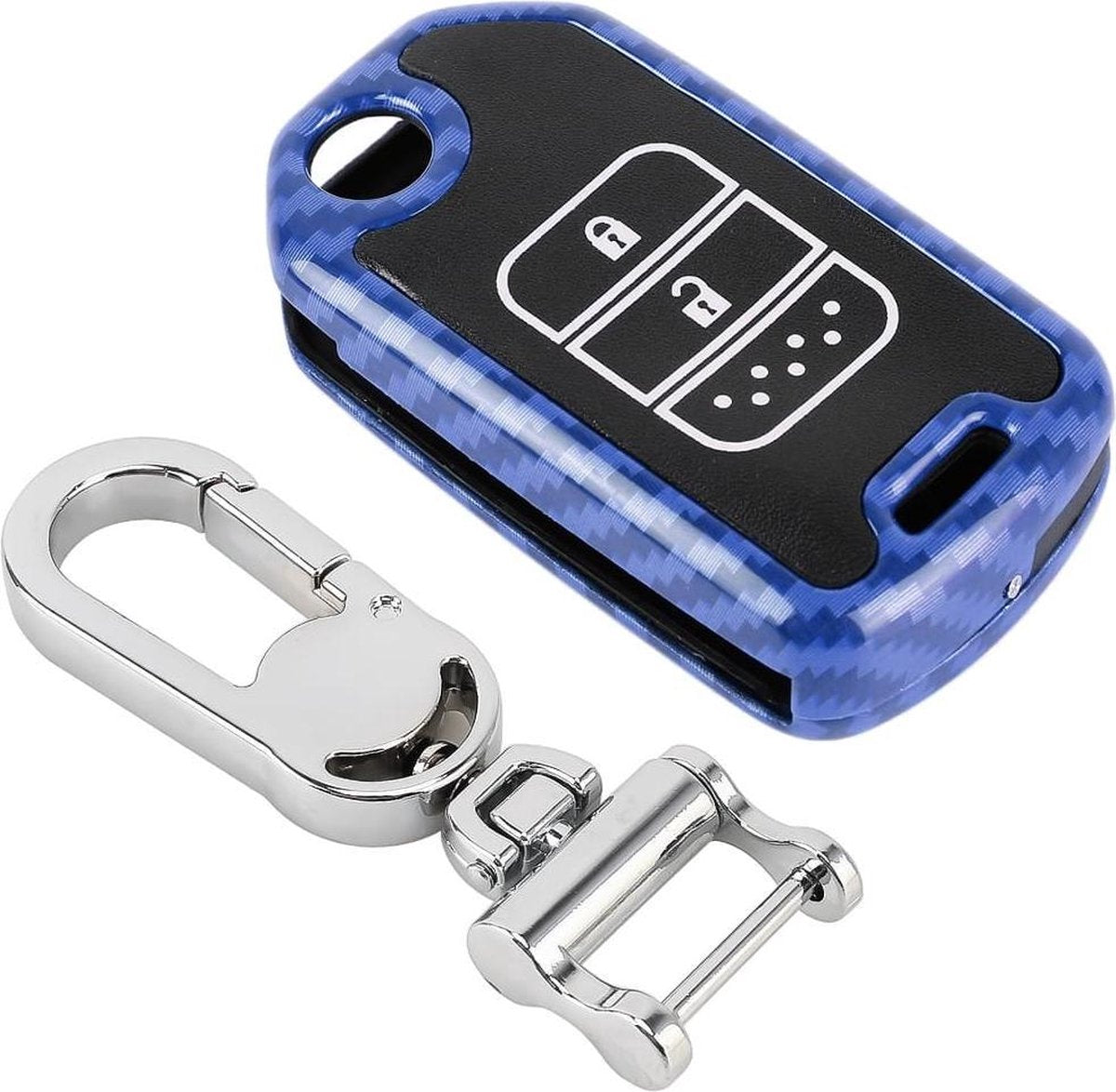 Koolstofvezel textuur autosleutel beschermhoes voor Honda vouwen 2-knops (blauw)
