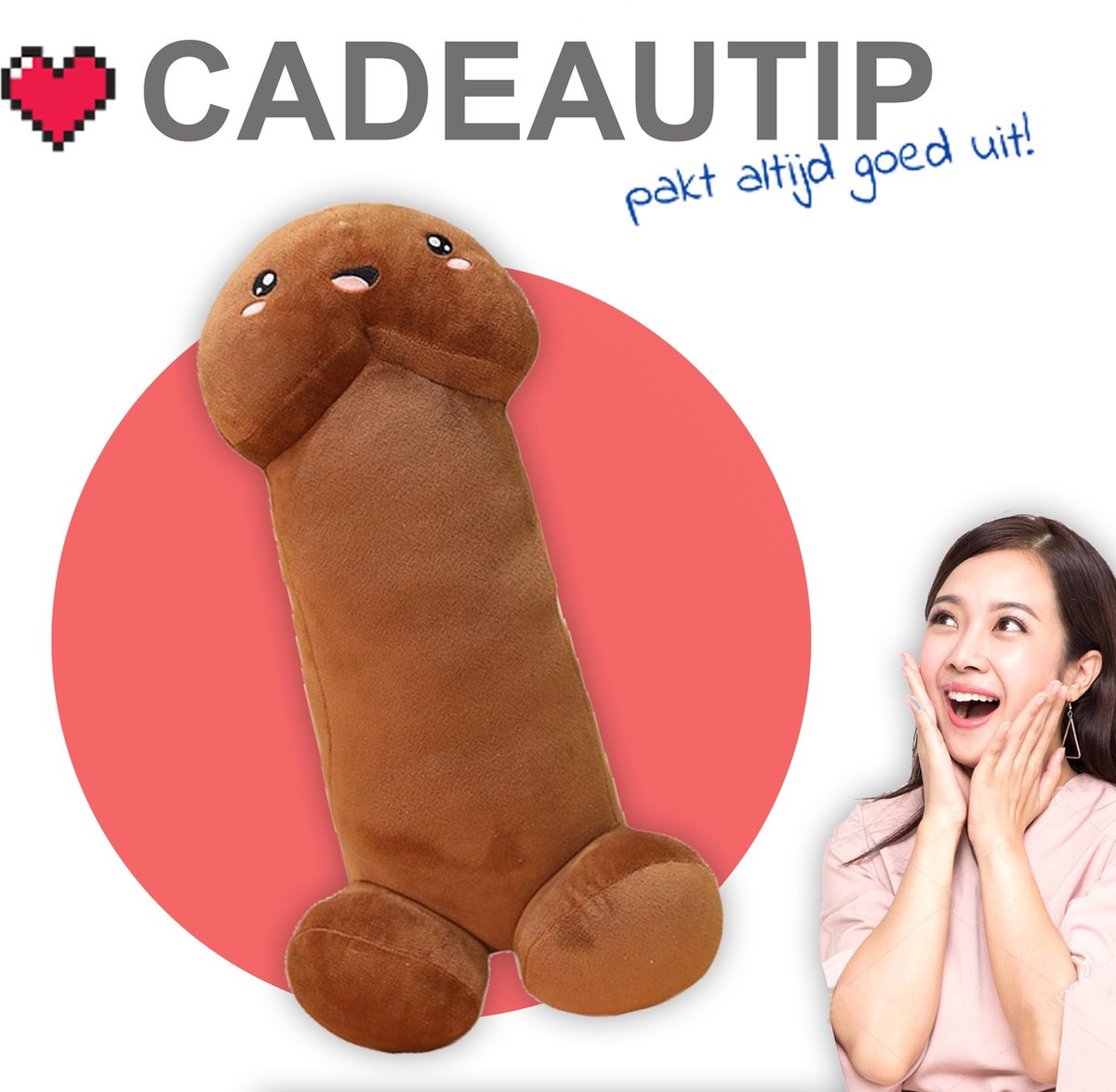 Piemel knuffel - Penis kussen -  Funkussen - Chocolate 50 cm