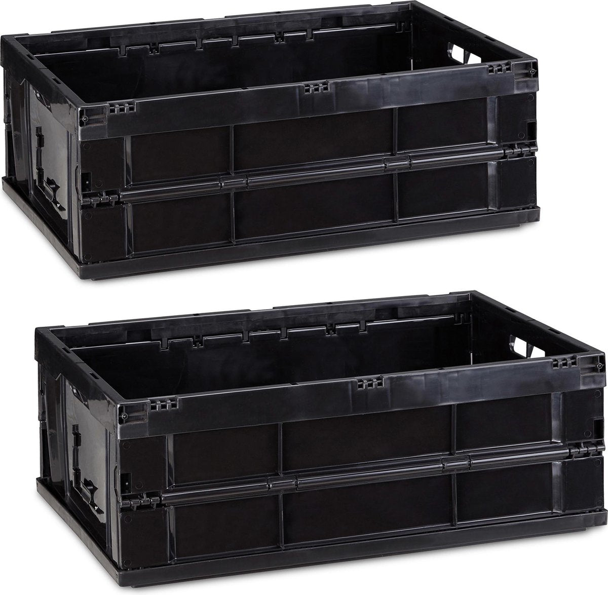 relaxdays 2er set transportkrat 40 liter - vouwkrat - stapelbaar - universeel - zwart