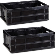 relaxdays 2er set transportkrat 40 liter - vouwkrat - stapelbaar - universeel - zwart