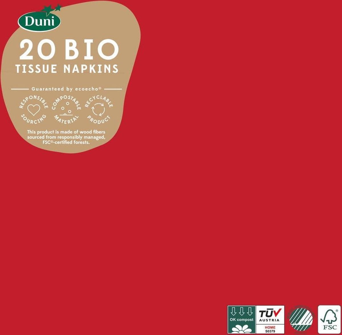 Duni Servetten Bio 3-laags 33 X 33 Cm Papier Rood 20 Stuks