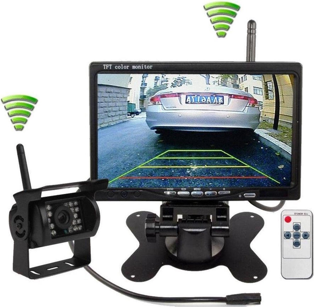 BrandWay Draadloze Achteruitrijcamera set met 7 inch scherm - Achteruitrij Camera Draadloos voor Auto / Camper / Caravan / Vrachtwagen / Landbouwmachines