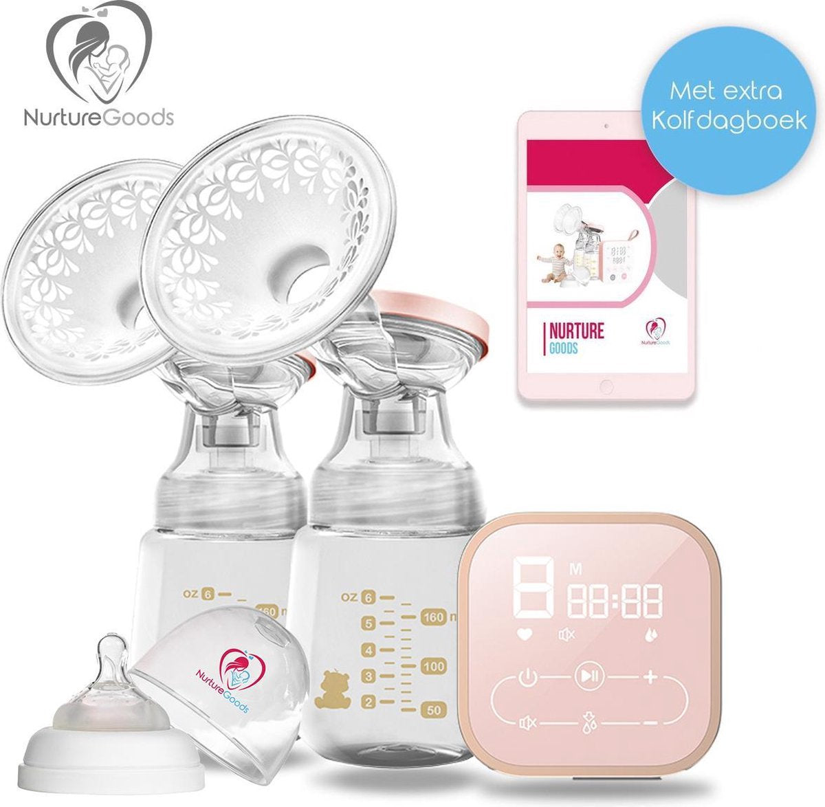 NurtureGoods Smart 1.0 Dubbele Elektrische Borstkolf - Inclusief 2x180 ml Babyfles
