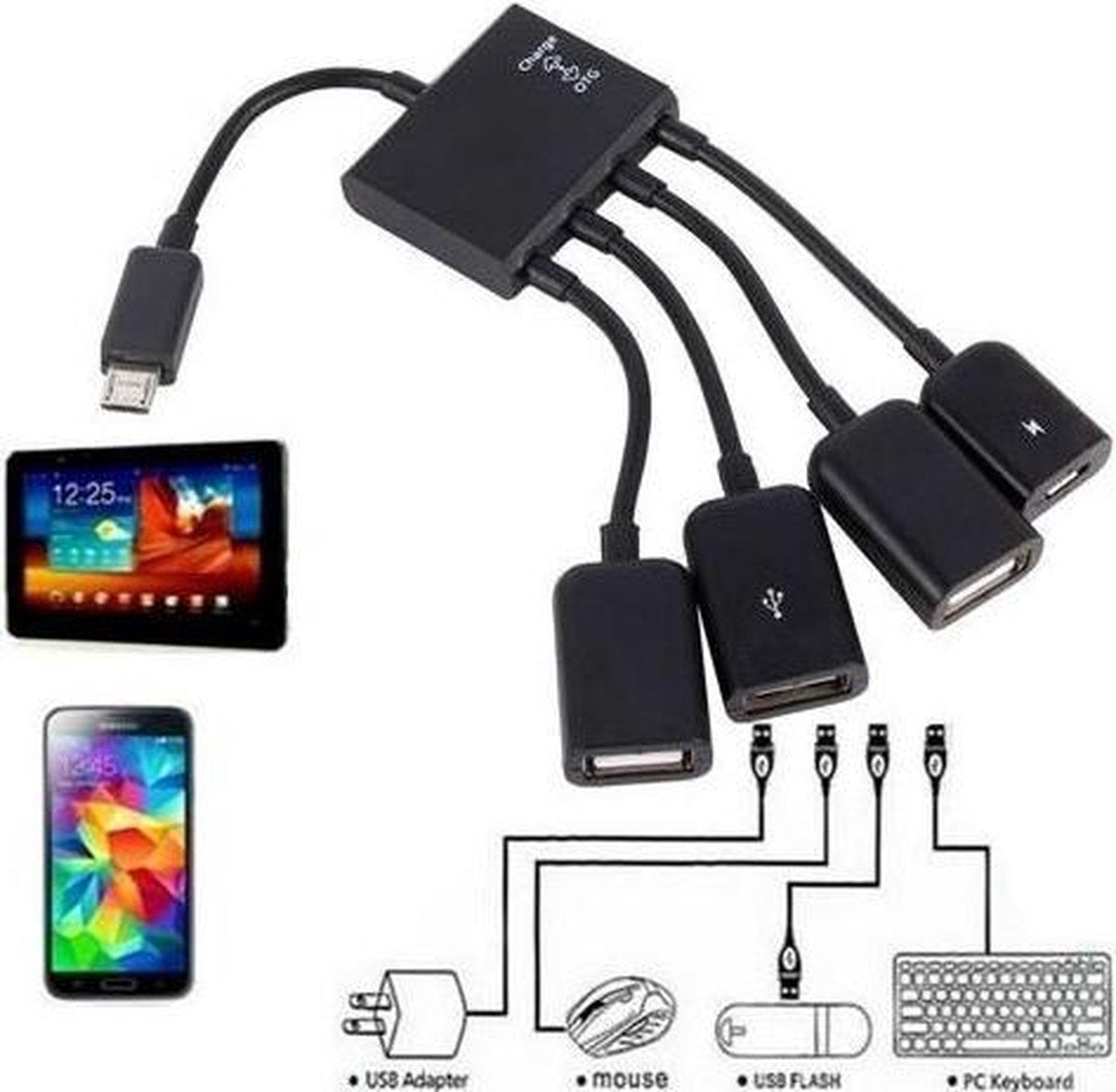 OTG 4 Port Hub Micro USB For Smartphone Tablet
