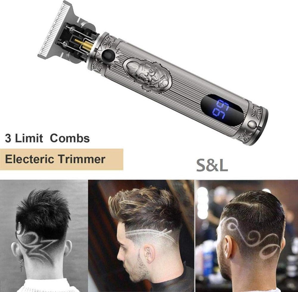 S&L 2020 Pro Li T-Outliner Profi tondeuse voor mannen professionele tondeuse voor mannen Pro Li T-Outliner baardtrimmer USB-oplaadbaar snoerloze elektrische kapsalon T-Blade trimmer voor mannen grijs