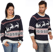 Foute kersttrui blauw met slee voor volwassenen