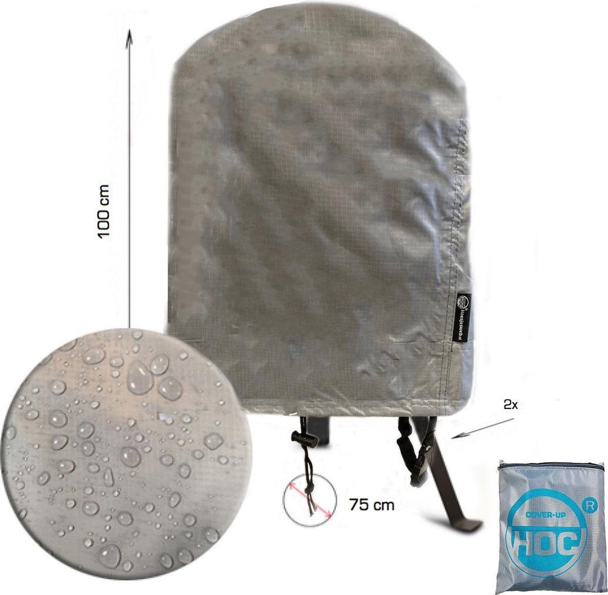 COVER UP HOC Diamond bbq hoes voor The Bastard Large - Waterdicht met Stormbanden en Trekkoord