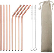 Herbruikbare metalen rietjes - RVS - Set van 8 stuks + 2 kuisborsteltjes - 4 stuks gebogen - 4 stuks recht - Herbruikbaar - Ecologisch - Rosé  goud/Brons