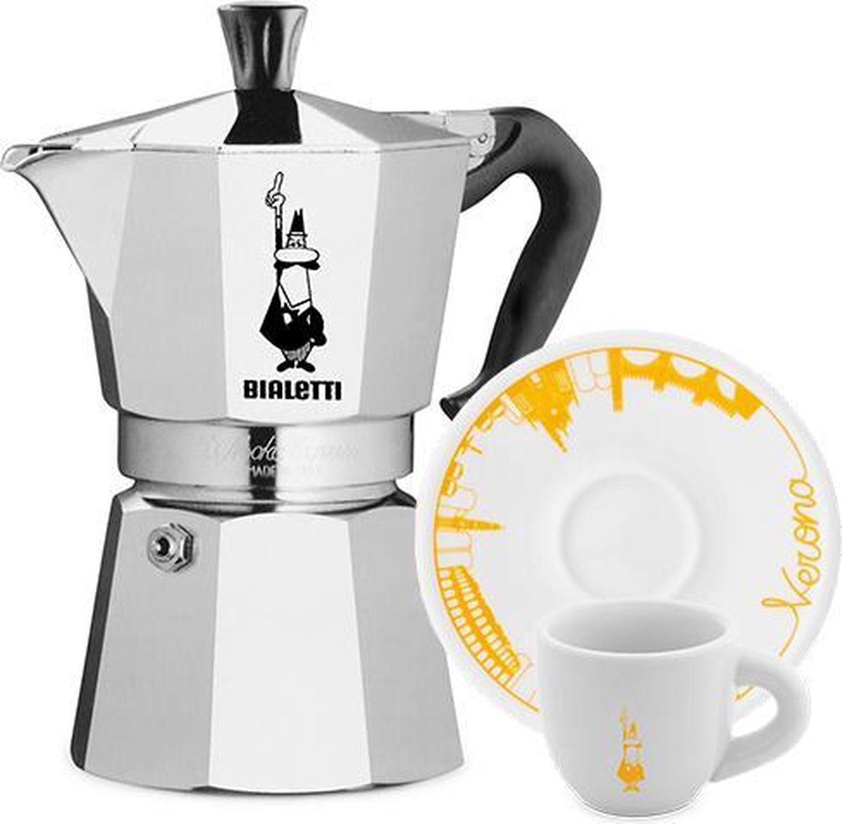Bialetti Moka Express 2 kops + Verona espresso kop en schotel 2 stuks