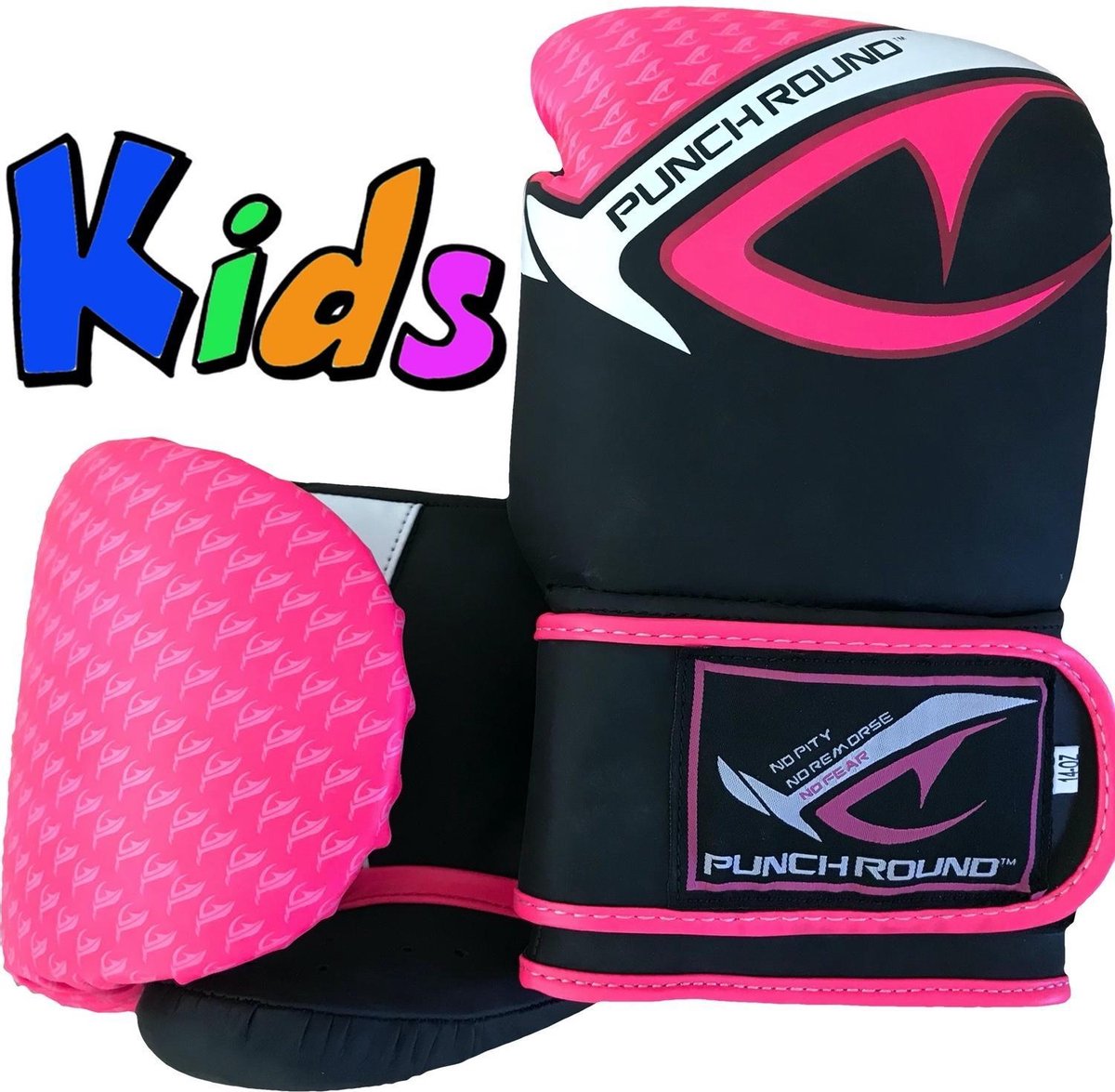 Punch Round No-Fear Bokshandschoenen Kids Zwart Roze Kies hier uw maat Bokshandschoenen: 6 OZ