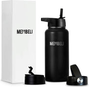 Membeli® Drinkfles Thermosfles met Rietje 500 mL - Thermosbeker Zwart Volwassenen & Kinderen - Isoleerfles 500 mL