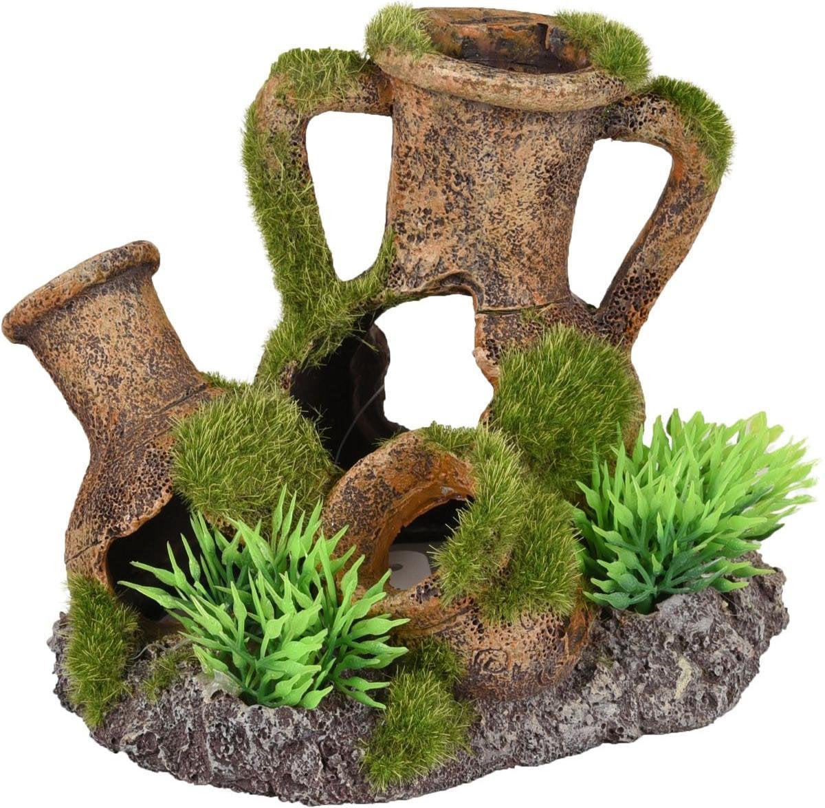 Aquarium decoratie Moza kruiken + plant - 12 x 9 x 10 cm